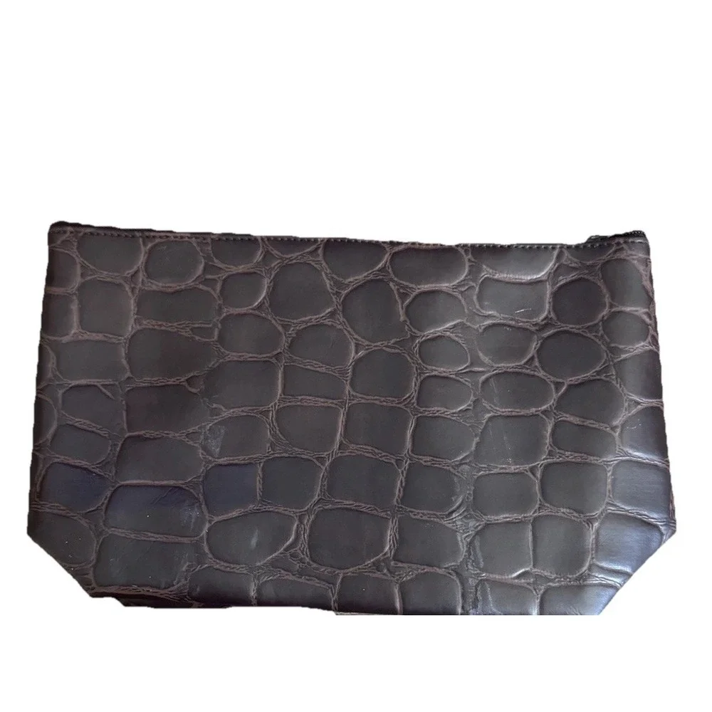 Estée Lauder Chocolate Brown Faux CrocEmbossed Make‎ Up Cosmetic Zip Bag NWT